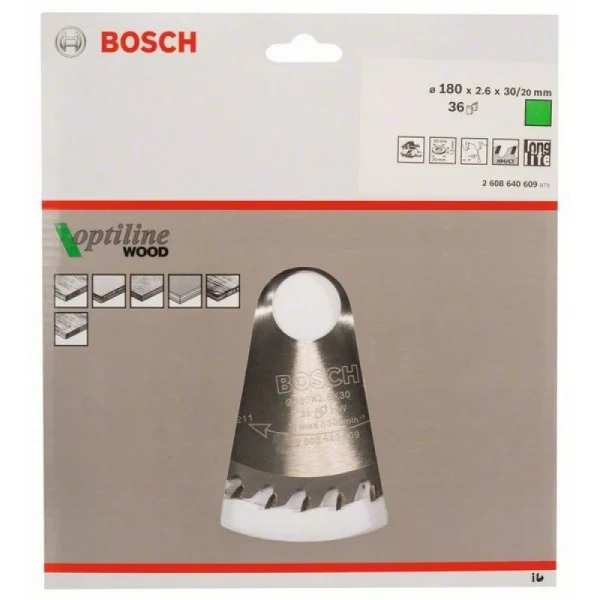Пильный диск Optiline Wood 180x30/20x2,6 мм, 36 Bosch 2608640609 — изображение 2