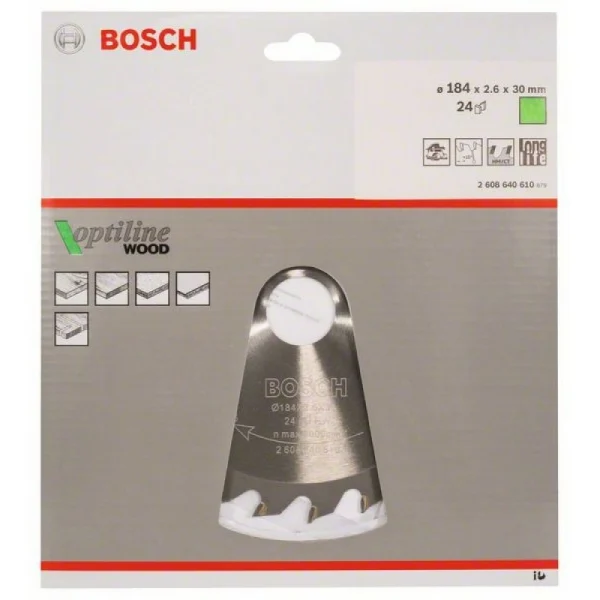 Пильный диск Optiline Wood 184x30x2,6 мм, 24 Bosch 2608640610 — изображение 2