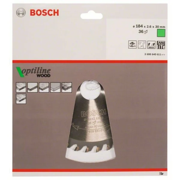 Пильный диск Optiline Wood 184x30x2,6 мм, 36 Bosch 2608640611 — изображение 2