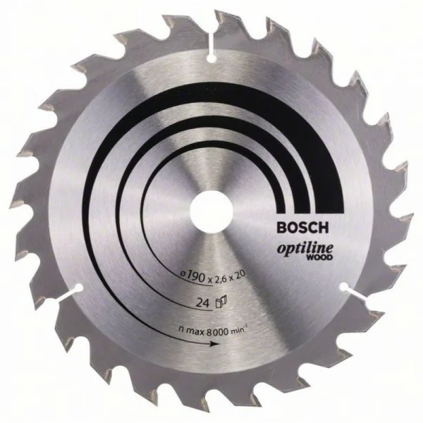 Пильный диск Optiline Wood 190x20/16x2,6 мм, 24 Bosch 2608640612