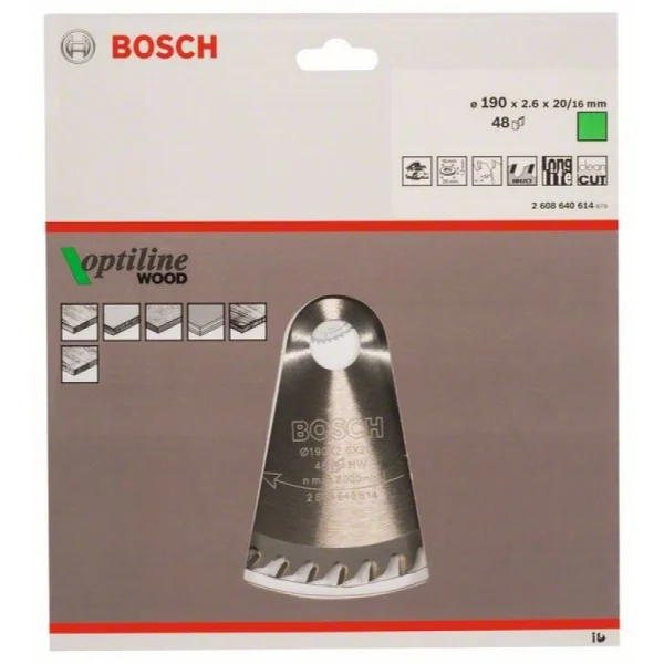 Пильный диск Optiline Wood 190 x 20/16 x 2,6 mm, 48 Bosch 2608640614 — изображение 2