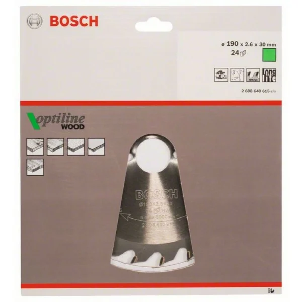 Пильный диск Optiline Wood 190x30x2,6 мм, 24 Bosch 2608640615 — изображение 2