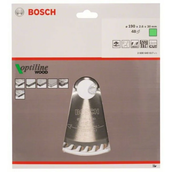 Пильный диск Optiline Wood 190 x 30 x 2,6 mm, 48 Bosch 2608640617 — изображение 2