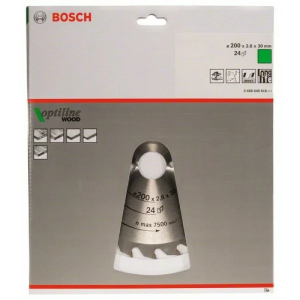 Пильный диск Optiline Wood 200x30x2,8 мм, 24 Bosch 2608640618 — изображение 2