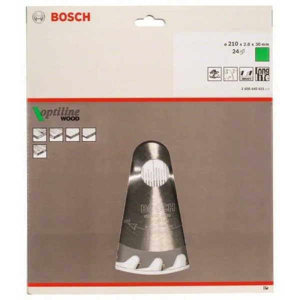Пильный диск Optiline Wood 210x30x2,8 мм, 24 Bosch 2608640621 — изображение 2
