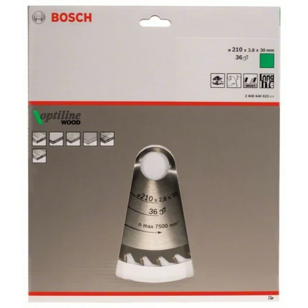Пильный диск Optiline Wood 210x30x2,8 мм, 36 Bosch 2608640622 — изображение 2