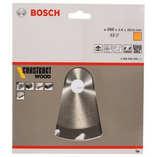 Пильный диск Construct Wood 160x20/16x2,6 мм; 12 Bosch 2608640630 — изображение 2