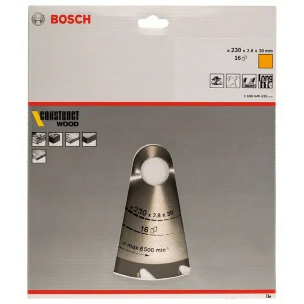 Пильный диск Construct Wood 230 x 30 x 2,8 mm; 16 Bosch 2608640635 — изображение 2