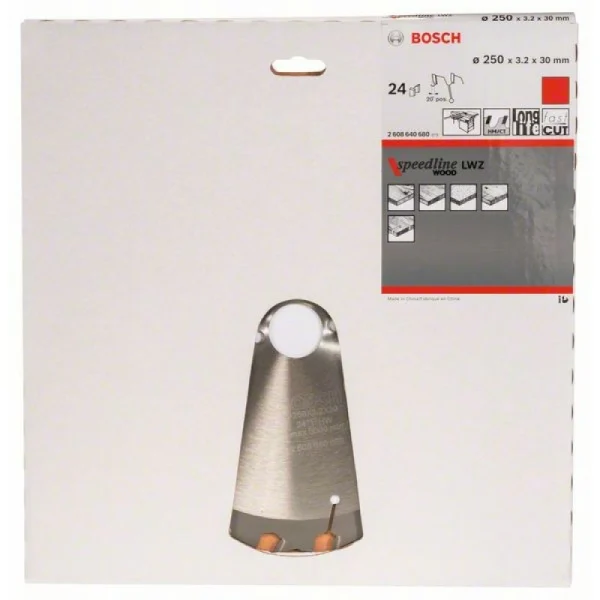 Пильный диск Speedline Wood 250x30x3,2 мм, 24 Bosch 2608640680 — изображение 2