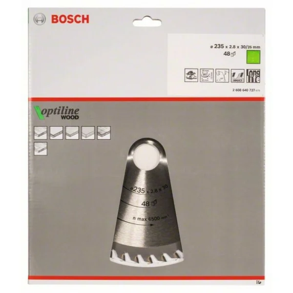 Пильный диск Optiline Wood 235x30/25x2,8 мм, 48 Bosch 2608640727 — изображение 2