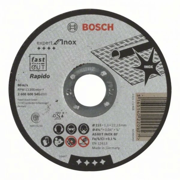 Отрезной круг прямой Expert for Inox - Rapido AS 60 T INOX BF 115x1,0 мм Bosch 2608600545