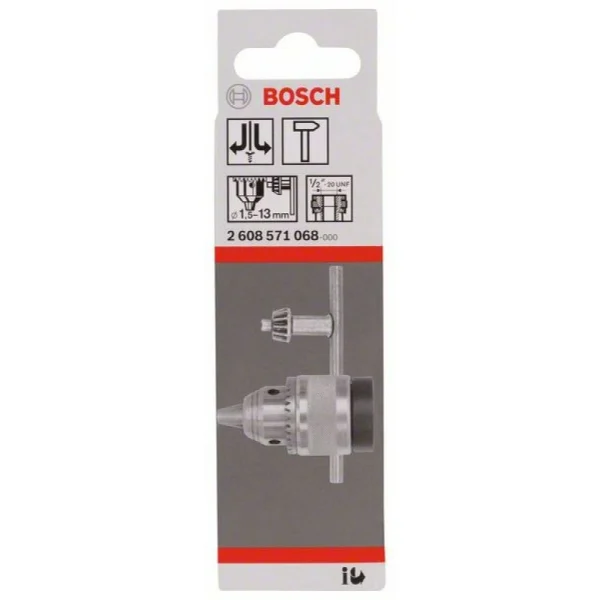 Кулачковый патрон хромированный 1,5–13мм, 1/2'–20 Bosch 2608571068 — изображение 2