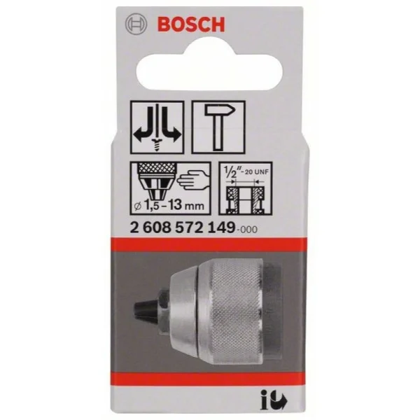 Быстрозажимной сверлильный патрон, хромированный 1,5-13 мм, 1/2' - 20 Bosch 2608572149 — изображение 2