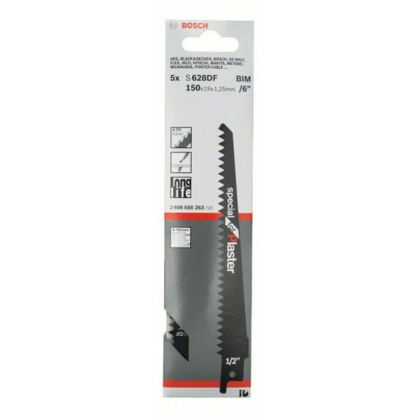 Сабельные пилки (5 шт.) S 628 DF Special for Plaster Bosch 2608656263 — изображение 2