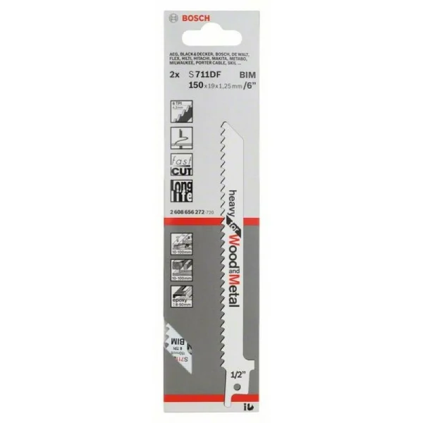 Сабельные пилки (2 шт) S 711 DF Heavy for Wood and Metal Bosch 2608656272 — изображение 2