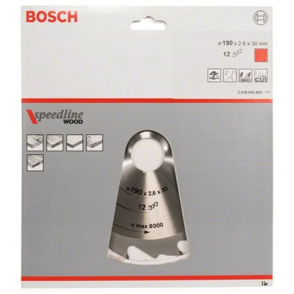 Пильный диск Speedline Wood 190 x 30 x 2,6 mm, 12 Bosch 2608640800 — изображение 2