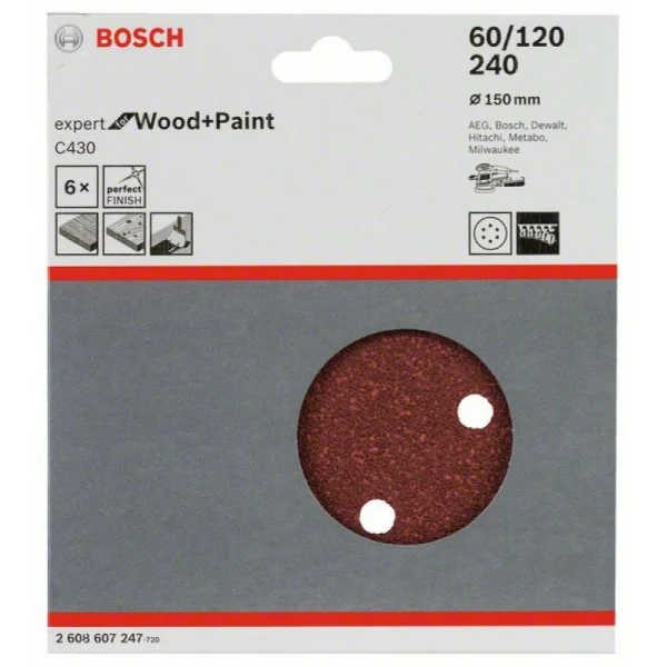 Шлифлист C430, в упаковке 5шт. 150 мм, 40 Bosch 2608607247 — изображение 2