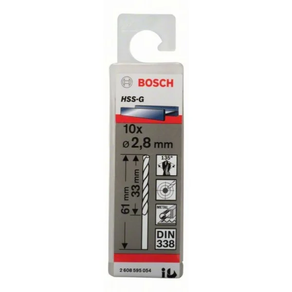 Сверло по металлу HSS-G DIN 338 2,8x33x61 мм Bosch 2608595054 — изображение 2