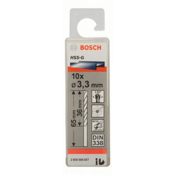 Сверло по металлу HSS-G DIN 338 3,3x36x65 мм Bosch 2608595057 — изображение 2