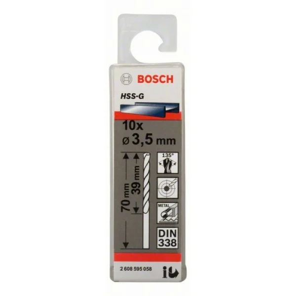 Сверло по металлу HSS-G DIN 338 3,5x39x70 мм Bosch 2608595058 — изображение 2