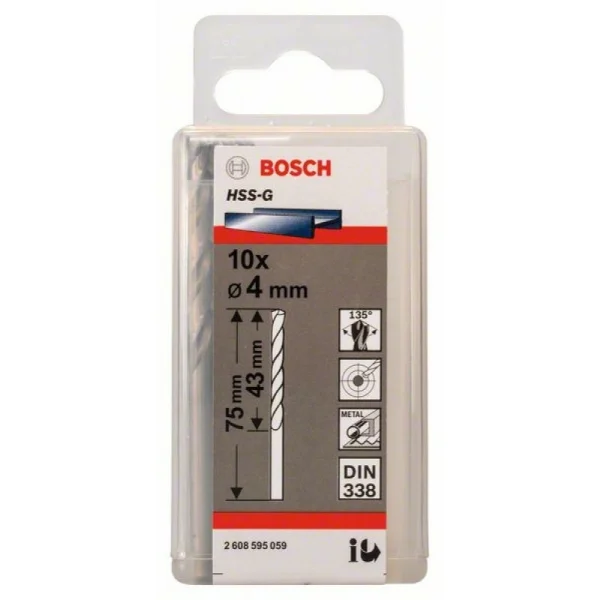 Сверло по металлу HSS-G DIN 338 4x43x75 мм Bosch 2608595059 — изображение 2