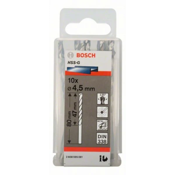Сверло по металлу HSS-G DIN 338 4,5x47x80 мм Bosch 2608595061 — изображение 2