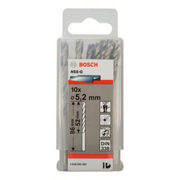 Сверло по металлу HSS-G DIN 338 5,2x52x86 мм Bosch 2608595063 — изображение 2