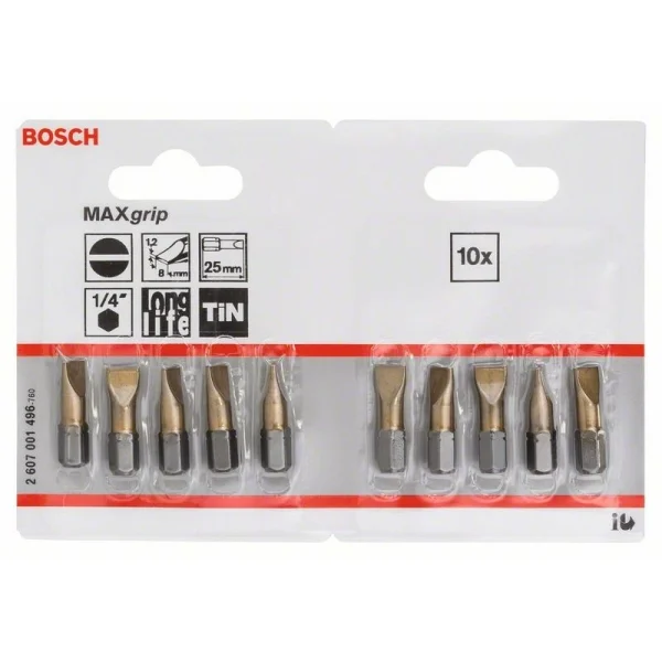 Биты (10 шт) Max Grip 25 мм S 1.2х8.0 Bosch 2607001496 — изображение 2