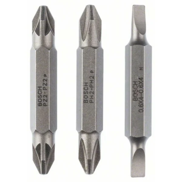 Набор из 3 двухсторонних насадок-бит S 0,6x4,0, PH2, PZ2; S 0,6x4,0, PH2, PZ2; 45 мм Bosch 2607001744