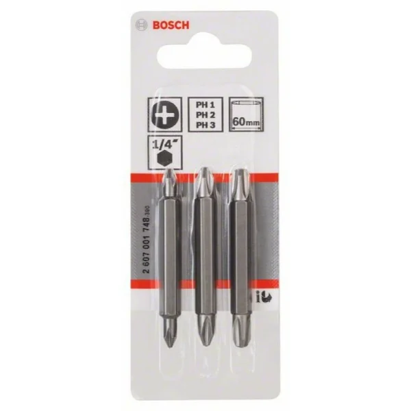 Набор из 3 двухсторонних насадок-бит PH1, PH2, PH3, PH1, PH2, PH3; 60 мм Bosch 2607001748 — изображение 2