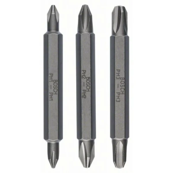 Набор из 3 двухсторонних насадок-бит PH1, PH2, PH3, PH1, PH2, PH3; 60 мм Bosch 2607001748