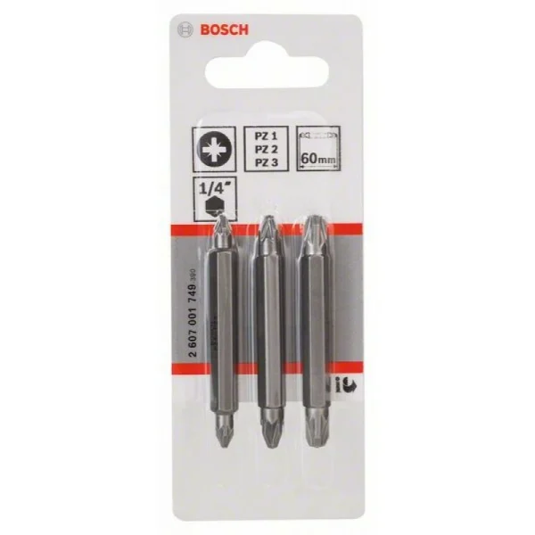 Набор из 3 двухсторонних насадок-бит PZ1, PZ2, PZ3; PZ1, PZ2, PZ3; 60 мм Bosch 2607001749 — изображение 2