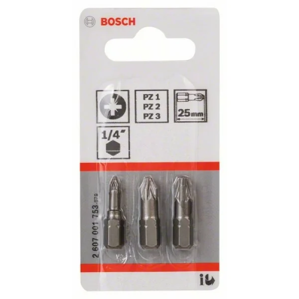 Набор из 3 насадок-бит Extra Hart (PZ) PZ1; PZ2; PZ3; 25 мм Bosch 2607001753 — изображение 2