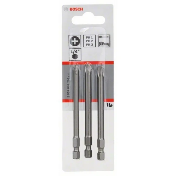 Набор из 3 насадок-бит Extra Hart PH1; PH2; PH3; 89 мм Bosch 2607001757 — изображение 2