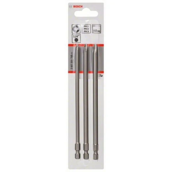 Набор из 3 насадок-бит Extra Hart PH1; PH2; PH3; 152 мм Bosch 2607001758 — изображение 2