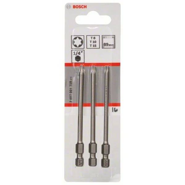 Набор из 3 насадок-бит Extra Hart T8; T10; T15; 89 мм Bosch 2607001759 — изображение 2