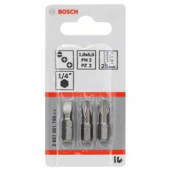 Набор из 3 насадок-бит Extra Hart (смешанный) S 1,0x5,5; PH2; PZ2; 25 мм Bosch 2607001766 — изображение 2