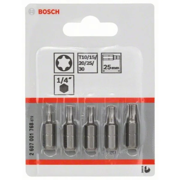 Набор из 5 насадок-бит Extra Hart (Torx) T 10; T 15; T 20; T 25; T 30; 25 мм Bosch 2607001768 — изображение 2