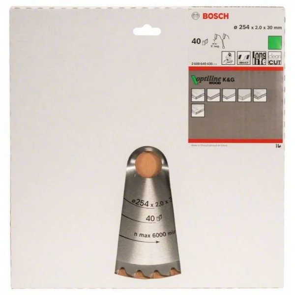 Пильный диск Optiline Wood 254x30x2,0 мм, 40 Bosch 2608640435 — изображение 2