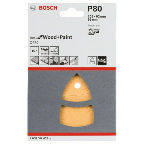 Набор шлифлистов (10 шт) C470 Best for Wood+Paint 102x62,93 мм K80 Bosch 2608607403 — изображение 2