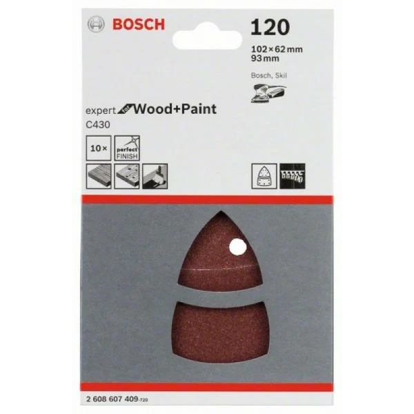 Набор из 10 шлифлистов F355 102x62, 93 мм, 120 Bosch 2608607409 — изображение 2
