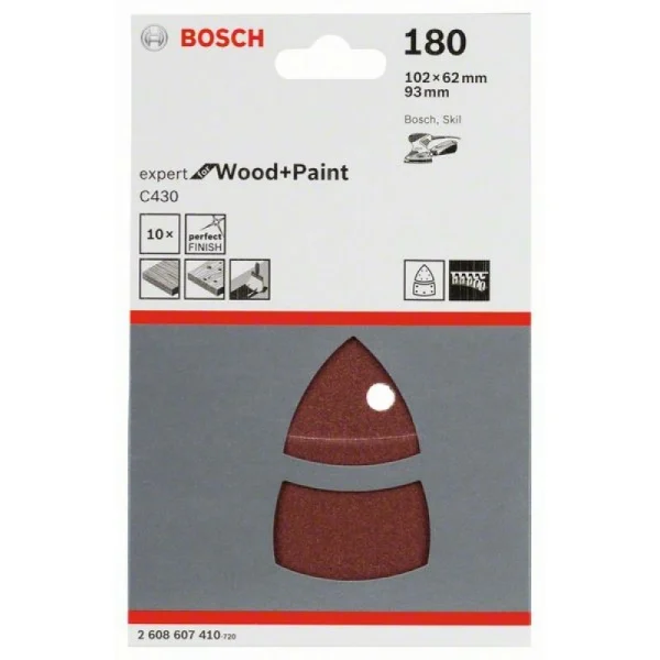 Набор из 10 шлифлистов C470 102x62, 93 мм, 180 Bosch 2608607410 — изображение 2