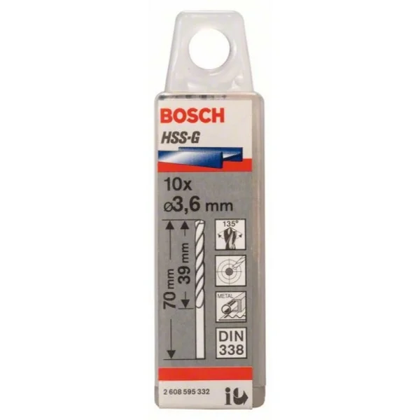 Сверло по металлу HSS-G DIN 338 3,6x39x70 мм Bosch 2608595332 — изображение 2