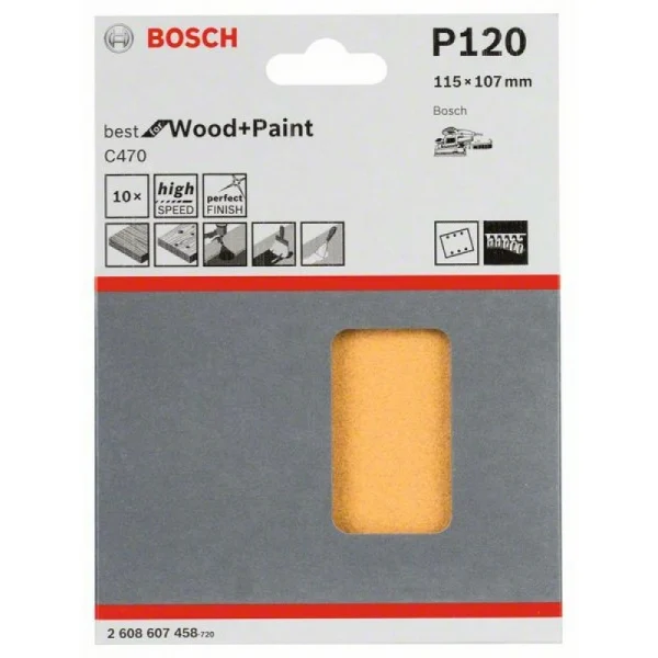 Шлифлист C470, в упаковке 10шт. 115x107 мм, 120 Bosch 2608607458 — изображение 2