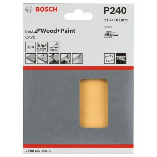 Шлифлист C470, в упаковке 10шт. 115x107 мм, 240 Bosch 2608607460 — изображение 2