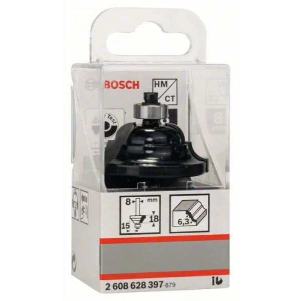 Профильная фреза D 8 мм, R1 6,3 мм, B 15 мм, L 18 мм, G 60 мм Bosch 2608628397 — изображение 2