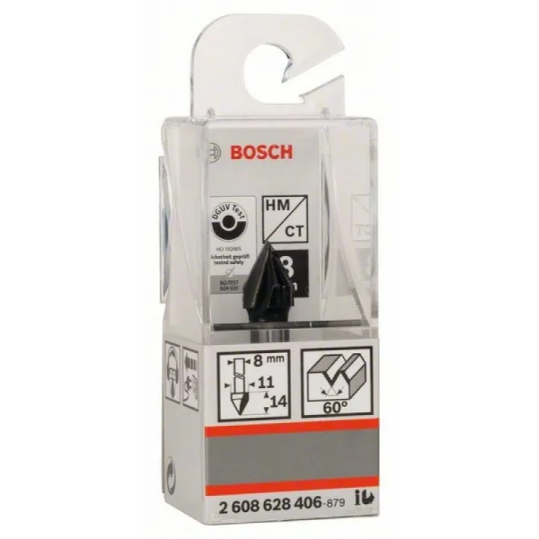 Фреза пазовая V-образная 8 мм, D1 11 мм, L 14 мм, G 45 мм, 60° Bosch 2608628406 — изображение 2