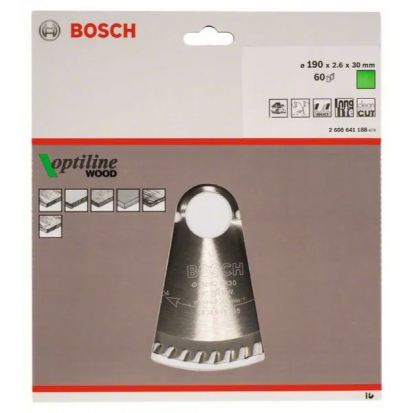 Пильный диск Optiline Wood 190x30x2,6 мм, 60 Bosch 2608641188 — изображение 2