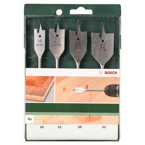 Набор из 4 плоскофрезерных сверл 16,0x160;22,0x160;25,0x160;32,0x165 Bosch 2609255275 — изображение 2