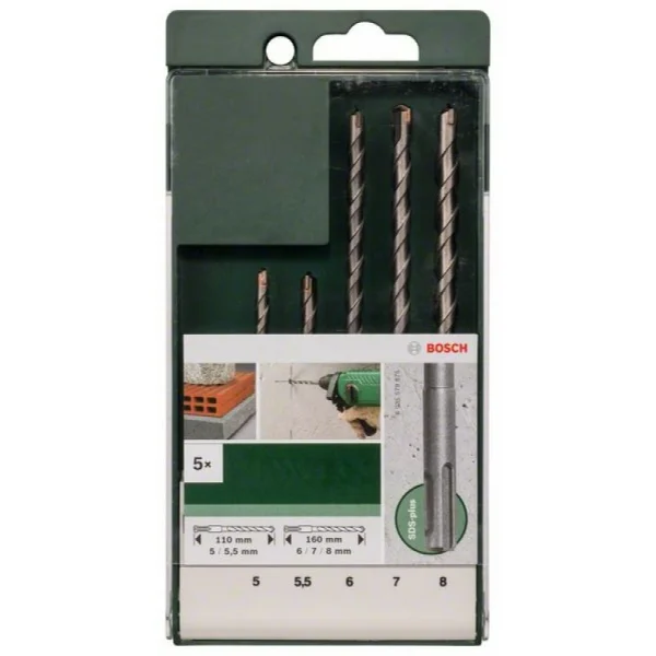 Набор из 5 буров SDS-plus 5,0x110; 5,5x110; 6,0x160; 7,0x160; 8,0x160 мм Bosch 2609255542 — изображение 2